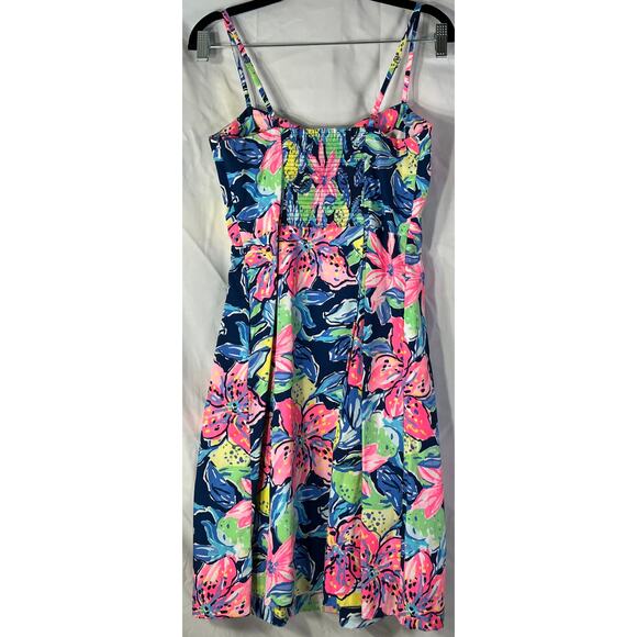Lilly Pulitzer Floral Soft V-Neck Sleeveless Lined Halter Top Flare Dress Size 2 - Picture 2 of 6